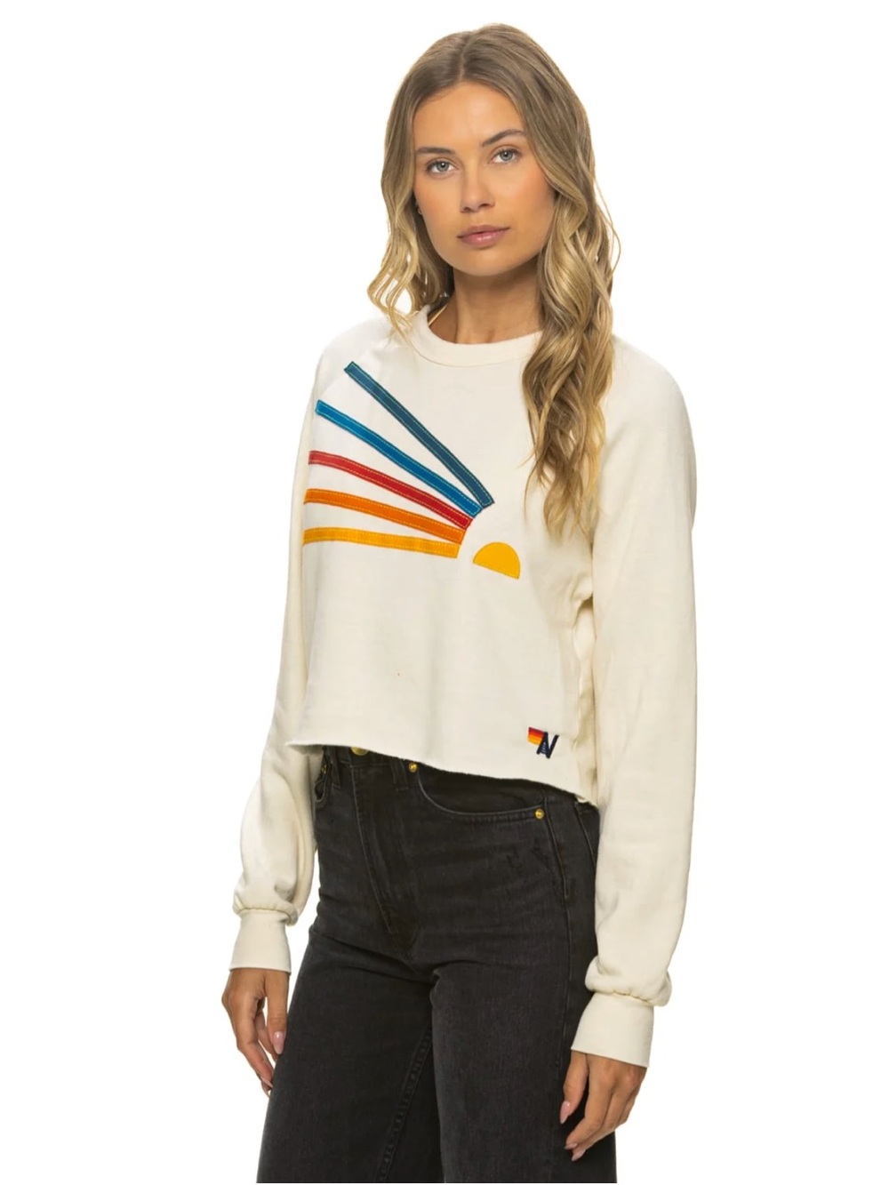 NWT - Aviator Nation - Daydream - Cropped Crew Sweatshirt - Vintage White